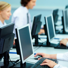 line of computers in an office